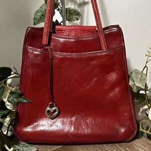 Brighton Tote Shoulder Bag Purse OS Red Crocodile Leather in Good Vintage Cond.